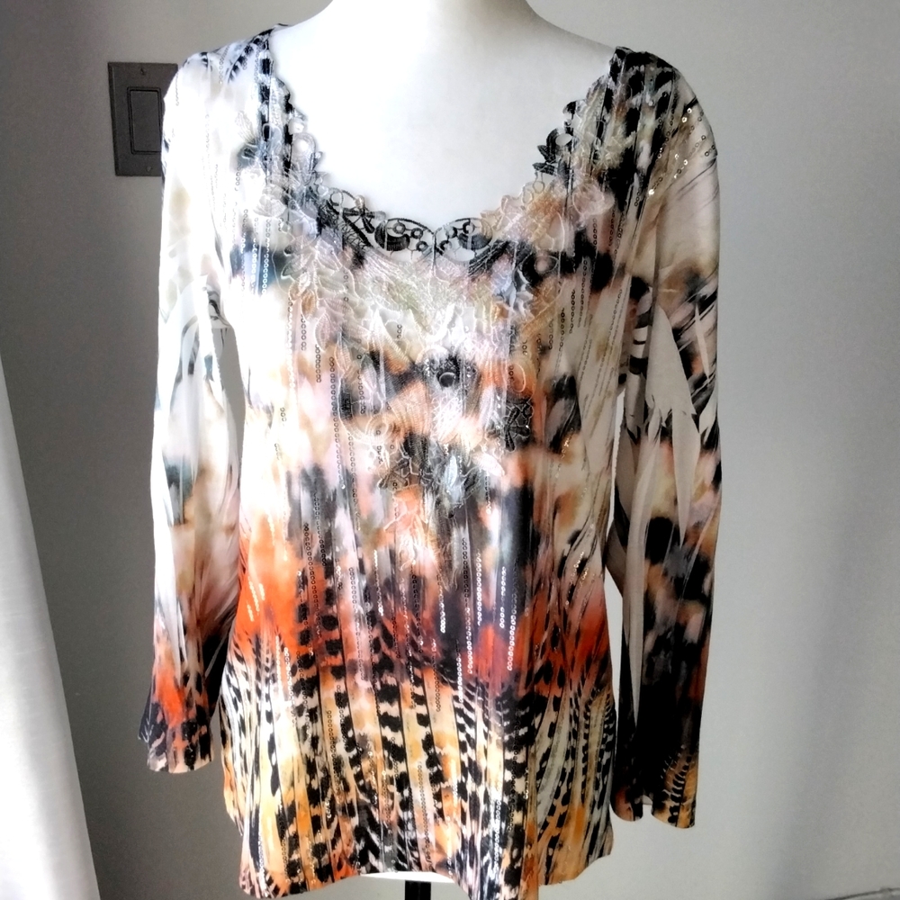 Multi-coloured sequined blouse, medium